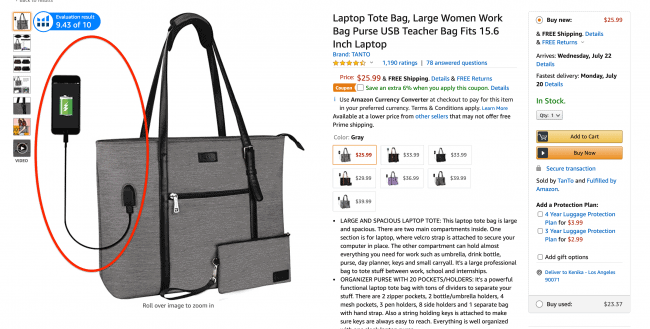 Amazon.com Laptop Tote Bag Large Women Work Bag Purse USB Teacher Bag Fits 15.6 Inch Laptop Computers Accessories 2563 07 18 at 9.46.50 AM — 2